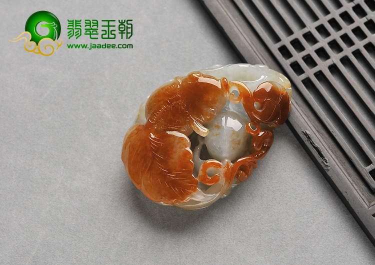 (超值推荐)糯冰种红黄翡缅甸翡翠A货金玉满堂挂件