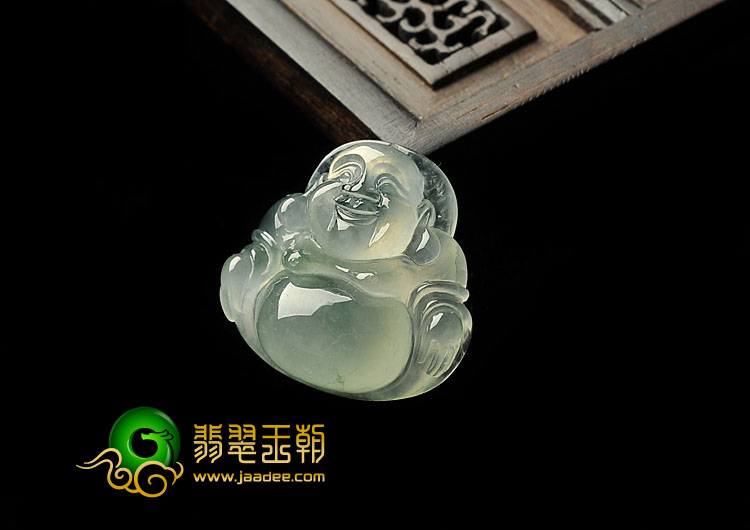 冰种飘花缅甸翡翠A货玉佛挂件