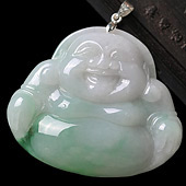 糯冰种淡春带彩缅甸翡翠A货玉佛挂件