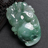 糯冰种翠色缅甸翡翠A货祥龙如意挂件