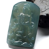 糯冰种晴水缅甸翡翠A货飘逸观音挂件