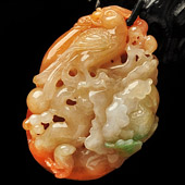 糯冰种红黄翡略飘翠缅甸翡翠A货花开富贵挂件