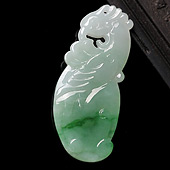 糯冰种翠色缅甸翡翠A货凤凰如意挂件
