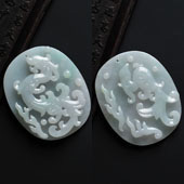 糯冰种晴水缅甸翡翠A货仿古龙凤牌挂件（一对）