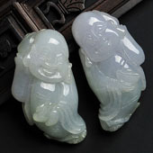 糯冰种晴水缅甸翡翠A货玉佛挂件（一对）