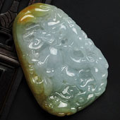 糯冰种晴水黄翡缅甸翡翠A货龙牌挂件