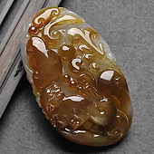 糯冰种褐红翡缅甸翡翠A货富贵花开挂件