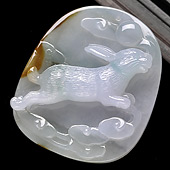 糯冰种三彩缅甸翡翠A货玉兔挂件