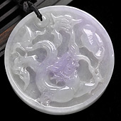 糯冰种紫罗兰缅甸翡翠A货龙凤牌挂件