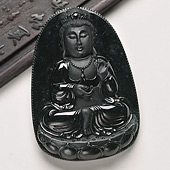 冰种墨翠缅甸翡翠A货观音挂件