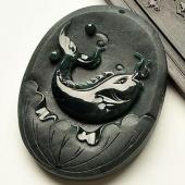 冰种墨翠缅甸翡翠A货年年有余挂件