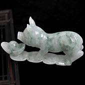 糯冰种飘花缅甸翡翠A货招财猪挂件