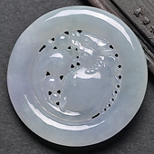 糯冰种晴水缅甸翡翠A货鱼龙变圆牌挂件