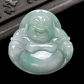 糯冰种翠色缅甸翡翠A货玉佛挂件
