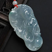 糯冰种略飘花缅甸翡翠A货嫦娥奔月挂件