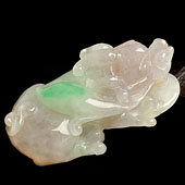 糯冰种三彩缅甸翡翠A货貔貅挂件