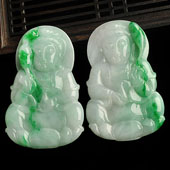 糯冰种翠色缅甸翡翠A货观音挂件（一对）