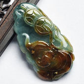 糯冰种晴水褐黄翡缅甸翡翠A货吉祥如意挂件