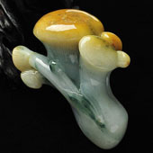 糯冰种飘花黄翡缅甸翡翠A货蘑菇挂件