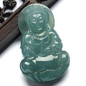 糯冰种晴水缅甸翡翠A货观音挂件