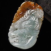 冰种黄翡略飘花缅甸翡翠A货大展鸿图挂件
