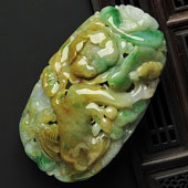 糯冰种黄加绿缅甸翡翠A货富贵花开手玩件