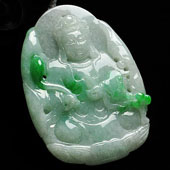 糯冰种翠色缅甸翡翠A货观音挂件