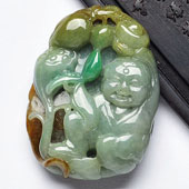 细糯种三彩缅甸翡翠A货连升童子挂件