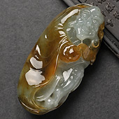 糯冰种褐黄翡缅甸翡翠A货罗汉挂件