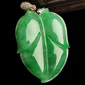 糯冰种阳绿缅甸翡翠A货镶玫瑰金扣叶子（真钻）