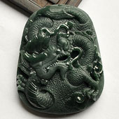 冰种墨翠缅甸翡翠A货飞龙挂件