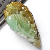 糯冰种黄加绿缅甸翡翠A货貔貅挂件