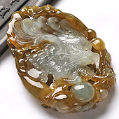 冰种褐黄翡缅甸翡翠A货大展鸿图挂件