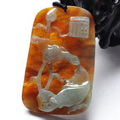 糯冰种褐红翡缅甸翡翠A货年年有余挂件