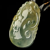 冰种黄翡飘花缅甸翡翠A货如意挂件