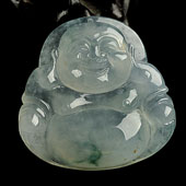 冰种晴水略飘花缅甸翡翠A货玉佛挂件