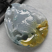 冰种黄翡飘花缅甸翡翠A货年年有余挂件