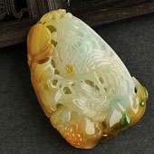 冰种三彩缅甸翡翠A货丹凤朝阳挂件