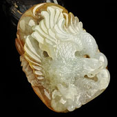 冰种褐黄翡缅甸翡翠A货大展鸿图挂件