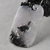 糯冰（乌鸡种）水墨色缅甸翡翠A货仿古龙凤牌挂件