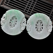 糯冰种飘翠缅甸翡翠A货仿古龙凤佩挂件（一对）