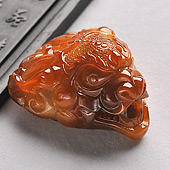糯冰种红翡缅甸翡翠A货龙头挂件