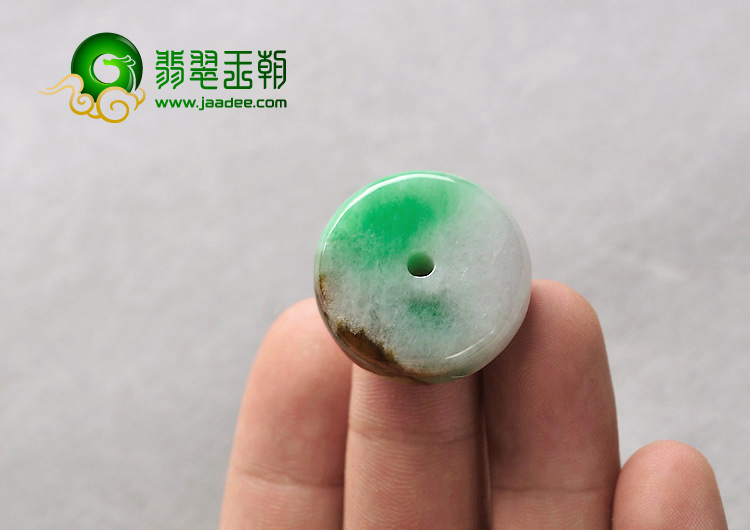糯冰种翠色褐黄翡缅甸翡翠A货平安扣挂件