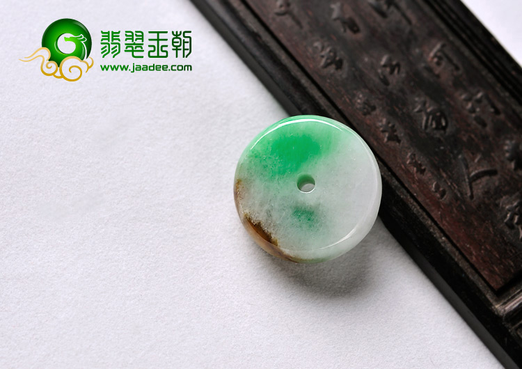糯冰种翠色褐黄翡缅甸翡翠A货平安扣挂件