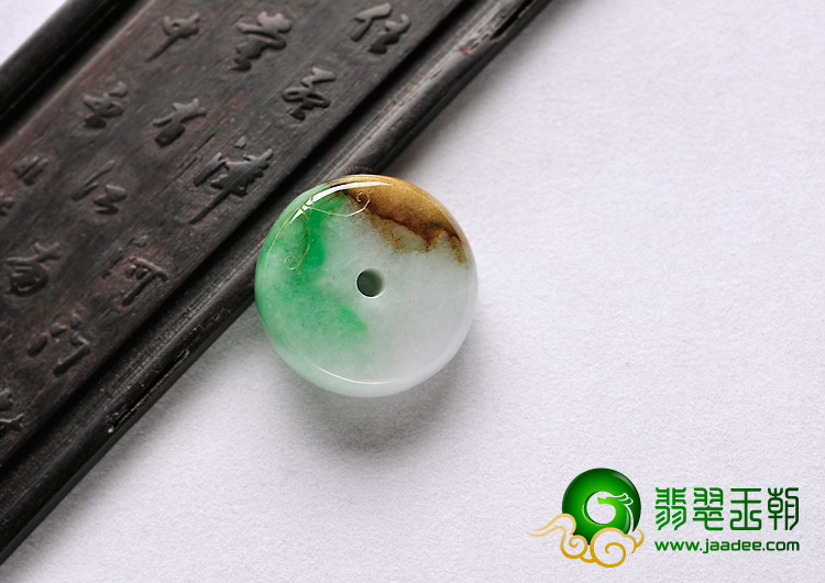 糯冰种翠色褐黄翡缅甸翡翠A货平安扣挂件