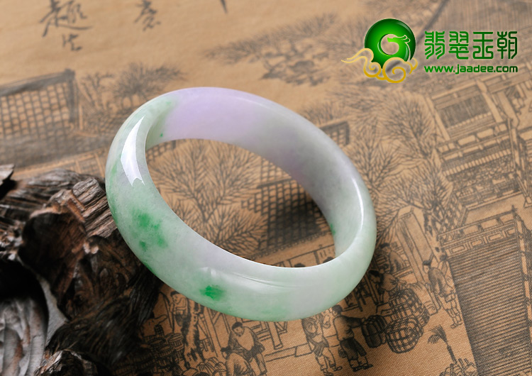 糯冰种春带彩缅甸翡翠A货手镯（56.4mm）