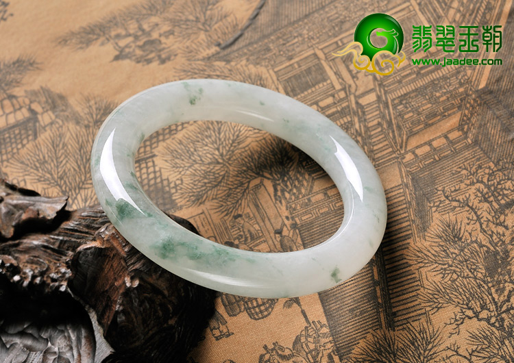 糯冰种飘花缅甸翡翠A货圆条镯（57mm）