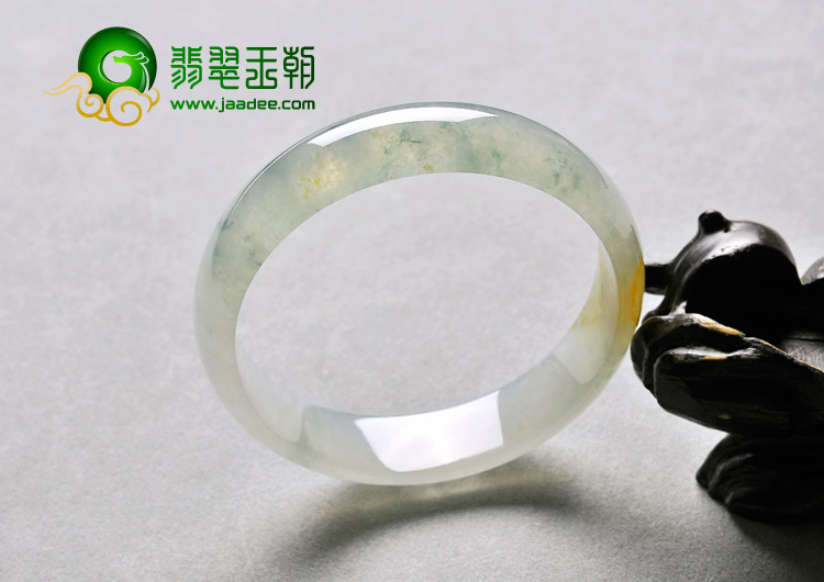 冰种飘花带黄翡缅甸翡翠A货手镯（56.8mm）