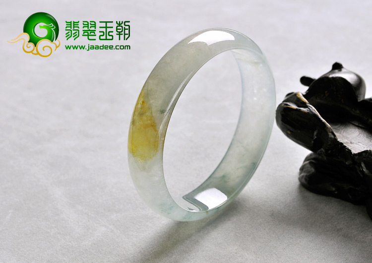 冰种飘花带黄翡缅甸翡翠A货手镯（56.8mm）