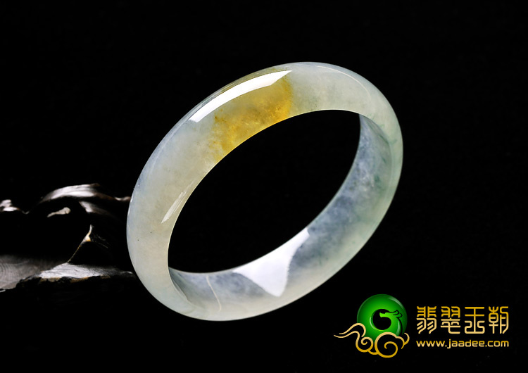 冰种飘花带黄翡缅甸翡翠A货手镯（56.8mm）